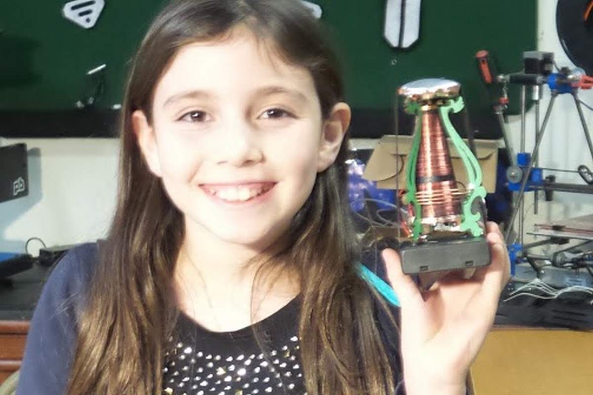 Student-built mini Tesla coil in operation